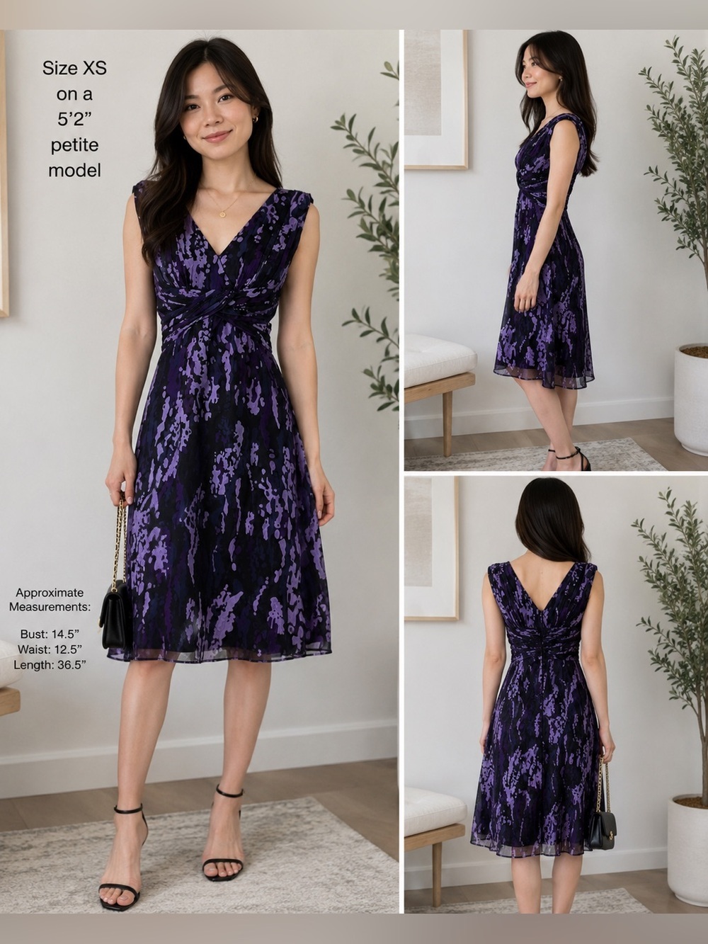 Le Château NWT Silk Blend Purple Twist Front Fit & Flare Dress XS